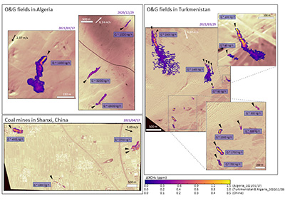 Sample methane plumes activities detected by WorldView-3 images