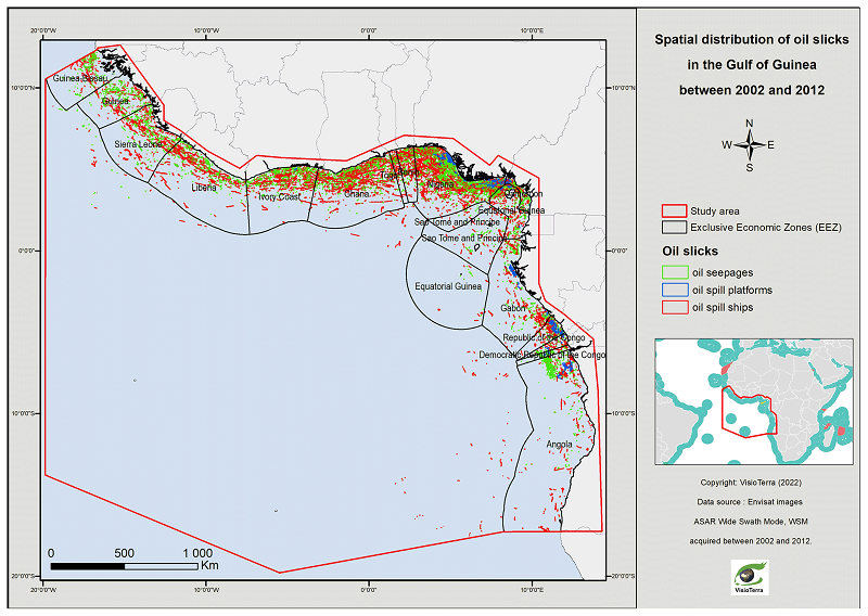 Distribution of oil slicks in the Gulf of Guinea