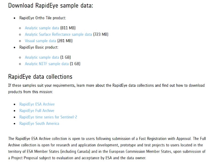 How to access RapidEye Sample Data