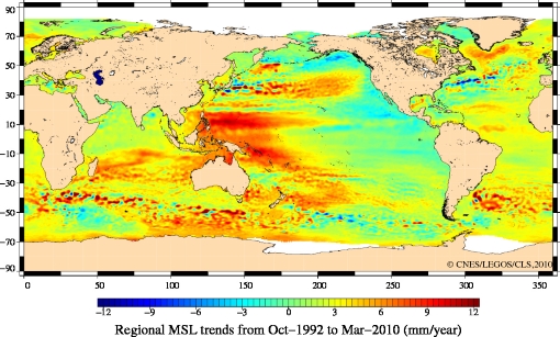 Map of mean sea level trends