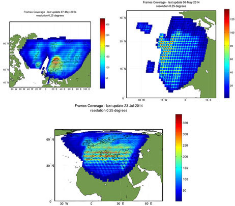 Kiruna, Maspalomas and Matera Landsat 7 ETM density maps