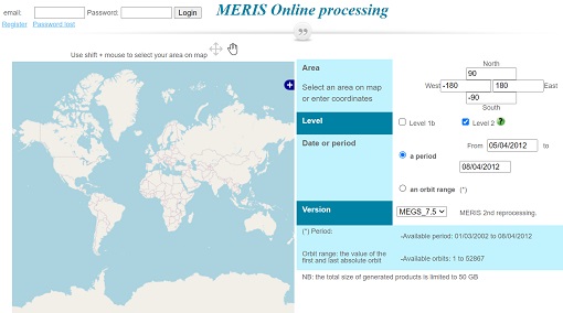 ODESA MERIS Online Processing screenshot