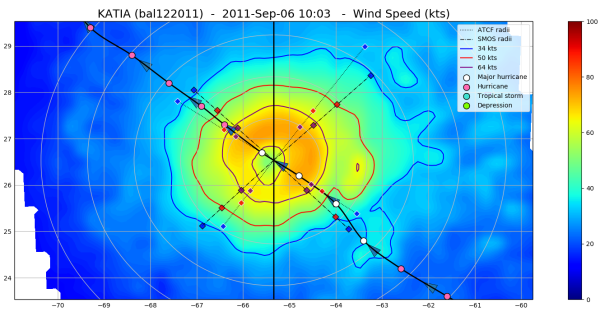 Wind Radii for Hurricane Katia as sensed by SMOS on 6 September 2011.