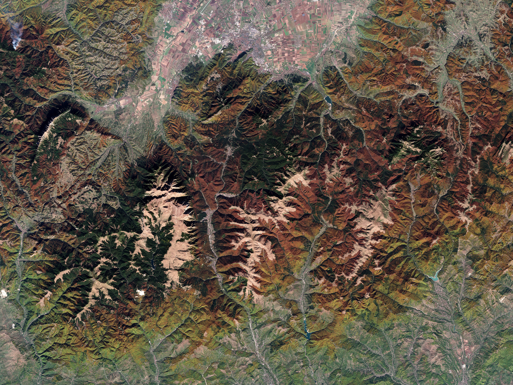 Satellite view of Romania in autumn